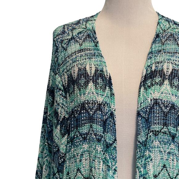 Catherines Open Cardigan Topper Womens Size 2X Teal Blue Aztec Layer Coverup - Picture 2 of 6
